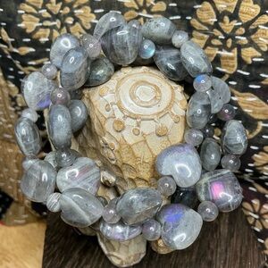 Labradorite Hearts - Purple and Rainbow Flash (price for one)